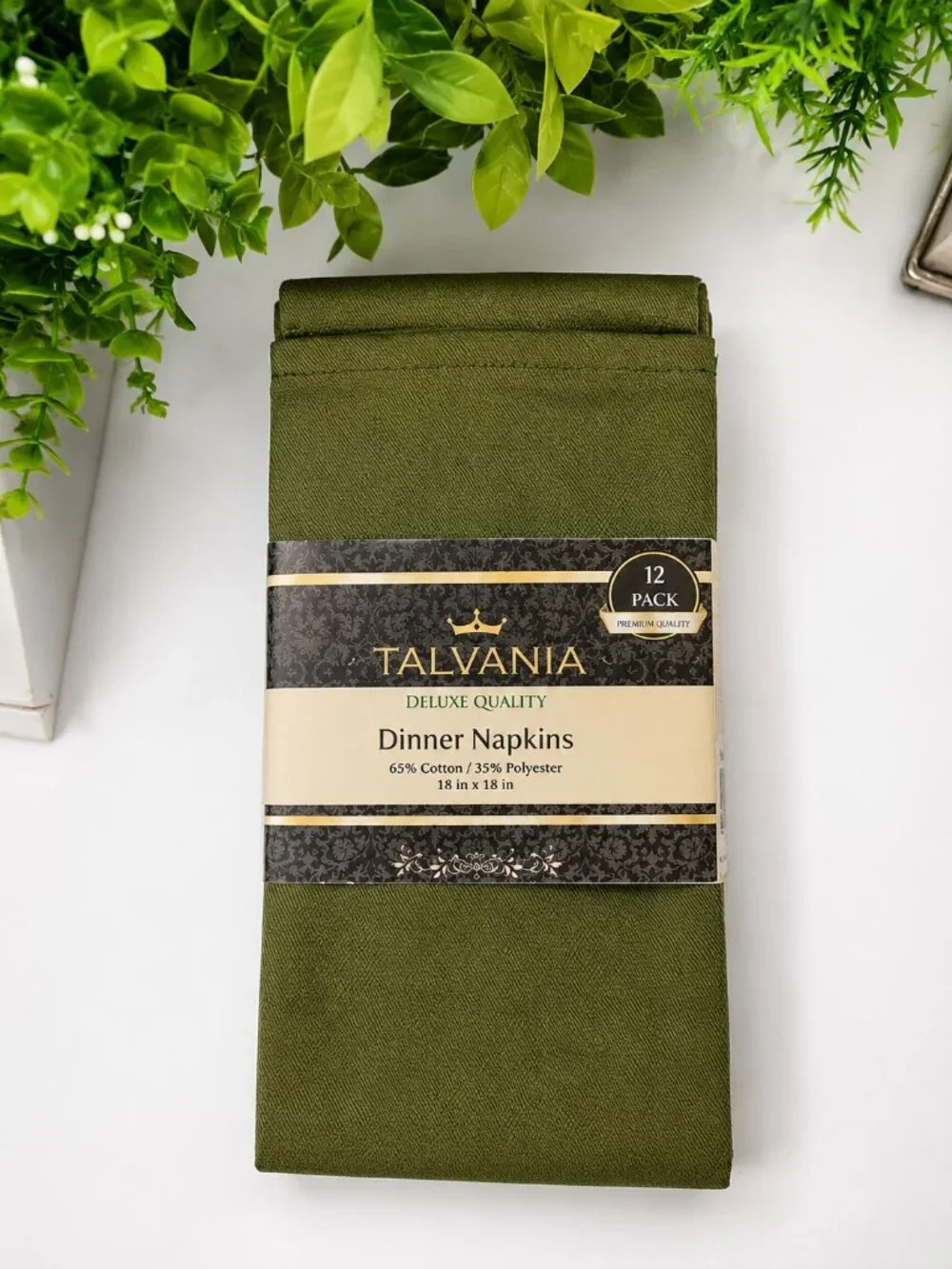 Talvania Olive Green Cloth Dinner Napkins Set of 12 18x18 Cotton Blend